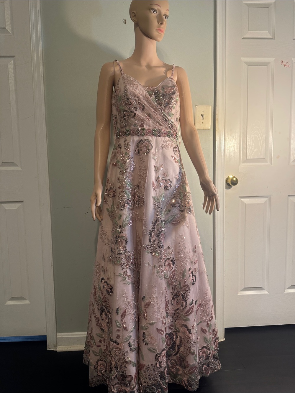 Mac Duggal Blush Pink Sequin Floral Prom Gown